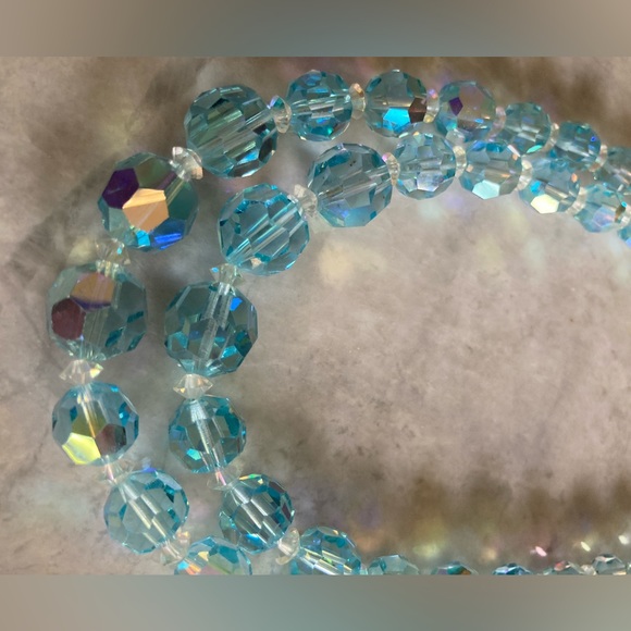 Vintage BLUE AB Crystal 2 strand Necklace 16” or less GORGEOUS or Upcycle beads - Picture 8 of 9